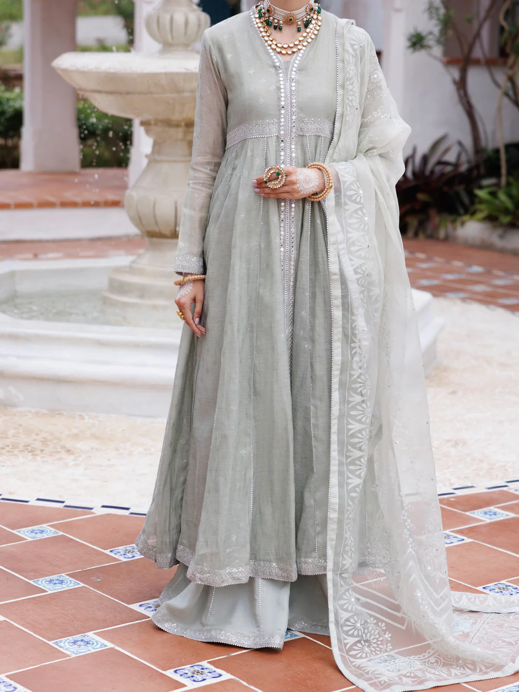 PISTACHIO GREEN MESURI NET 3PC STITCHED | AL-3PS-LS-490/AM-3012B