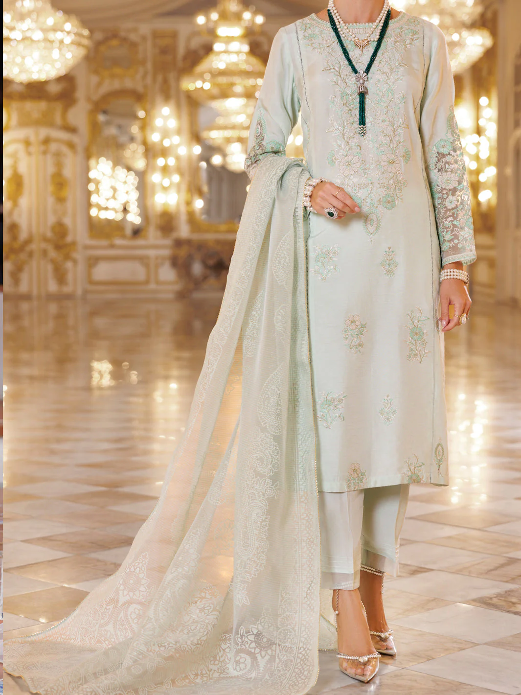 LIGHT GREEN SHEESHA SILK 3PC STITCHED | AL-3PS-LS-502/AM-3001E