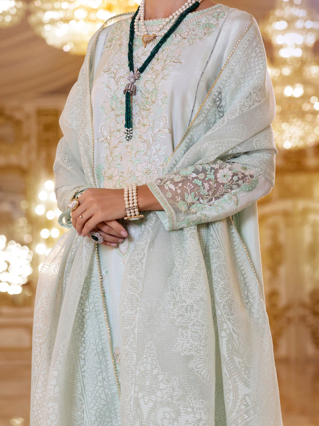 LIGHT GREEN SHEESHA SILK 3PC STITCHED | AL-3PS-LS-502/AM-3001E - Image 2