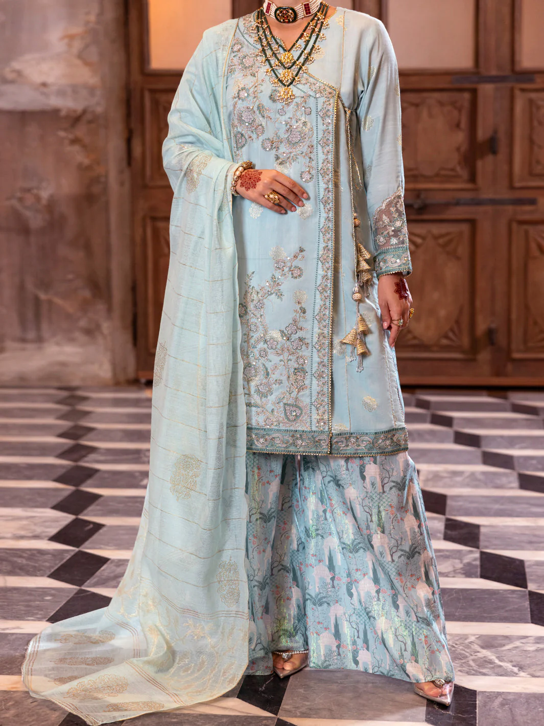 ICE BLUE VISCOSE LUREX 3PC STITCHED | AL-3PS-LS-515/AM-3140A