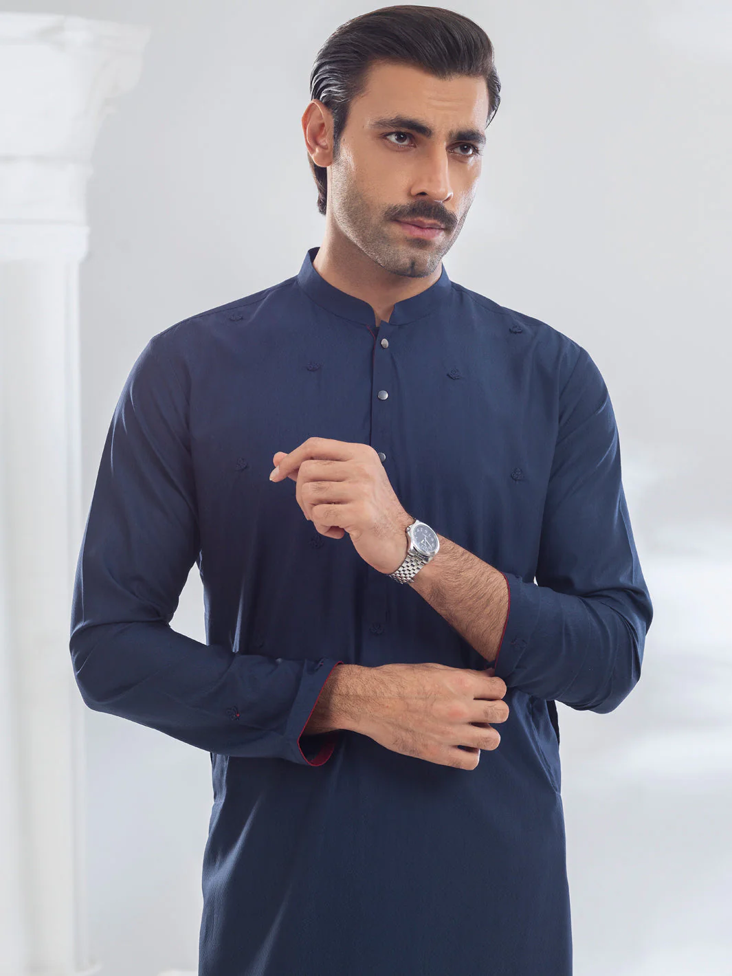 NAVY BLUE BLENDED KURTA | AL-K-1168B/AM-6207B - Image 3