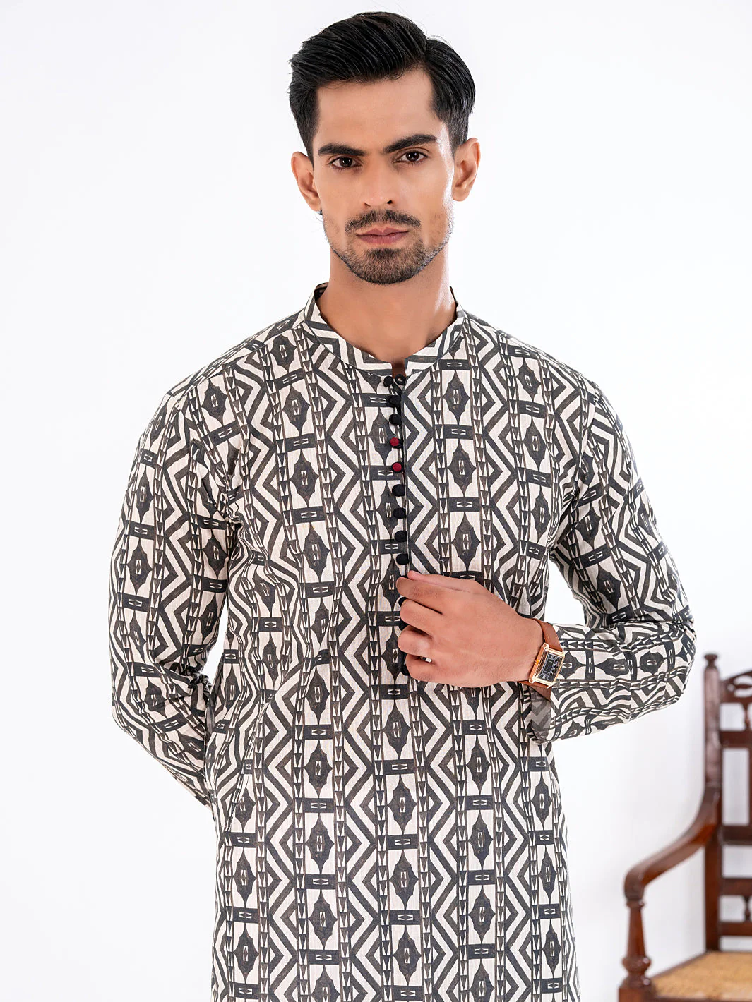 BLACK COTTON KURTA | AL-K-1190/AM-6311B - Image 3