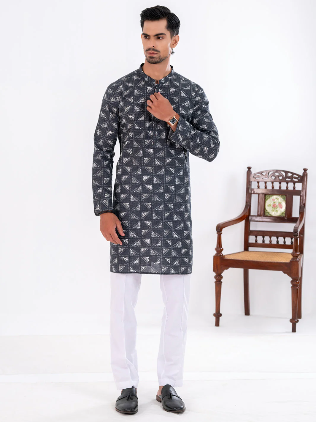 BLACK COTTON KURTA | AL-K-1195/AM-6311F