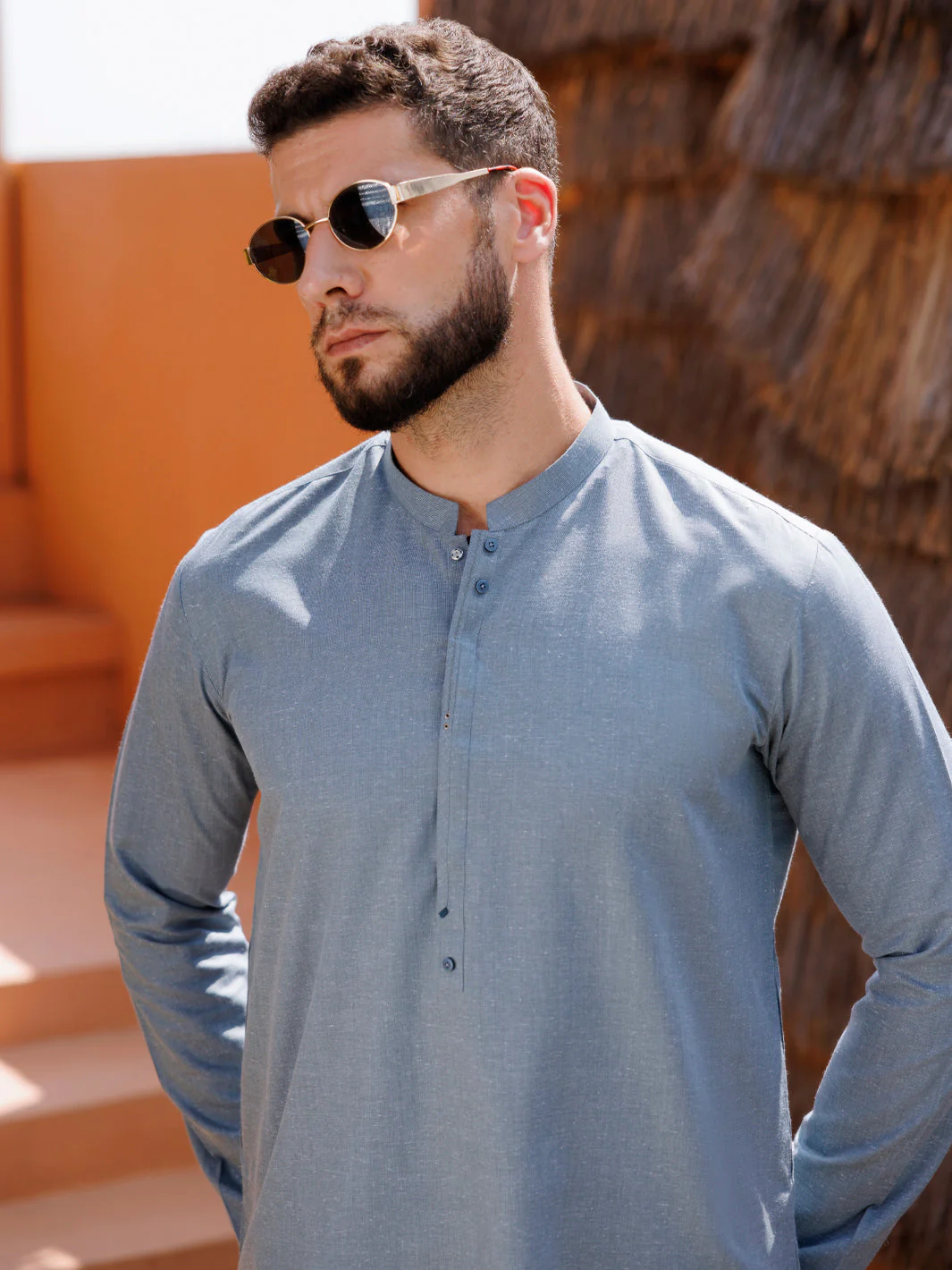 LIGHT BLUE BLENDED KURTA | AL-K-1238/AM-6305C - Image 3