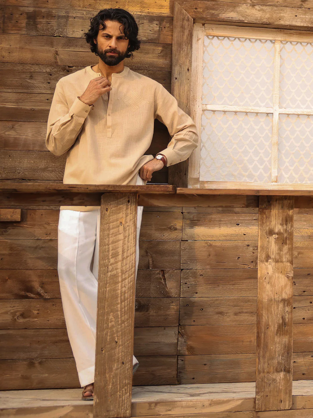 BEIGE COTTON KURTA | AL-K-1291/AM-15036A - Image 3