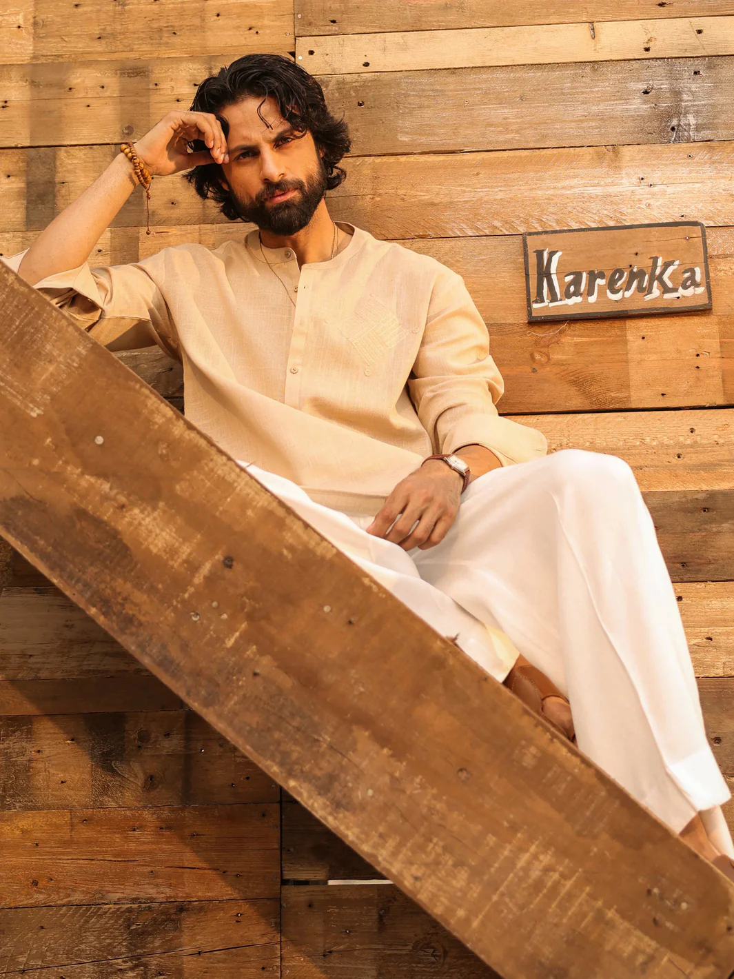 BEIGE COTTON KURTA | AL-K-1291/AM-15036A - Image 4