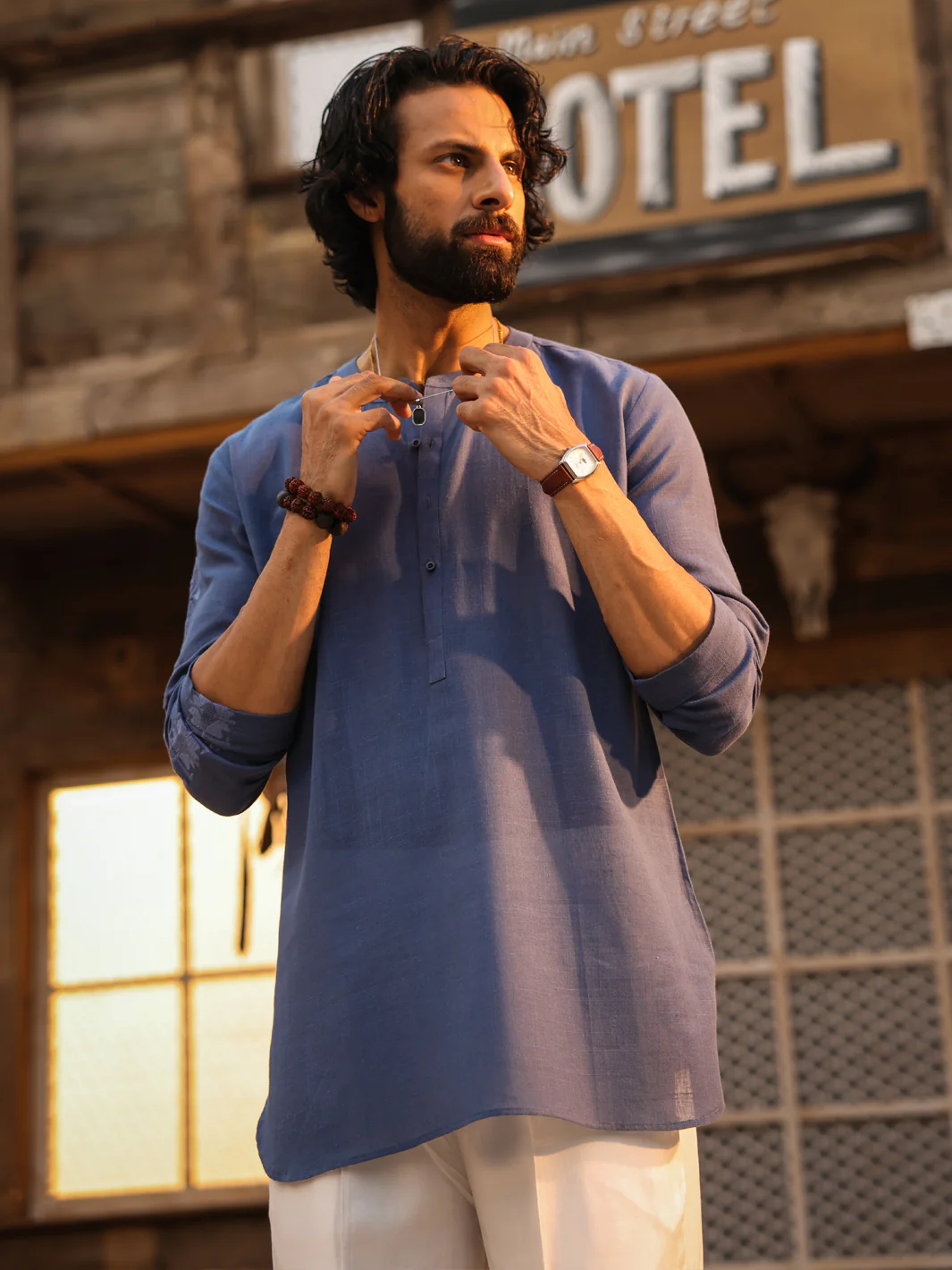 DARK BLUE COTTON KURTA | AL-K-1294/AM-15036D - Image 2