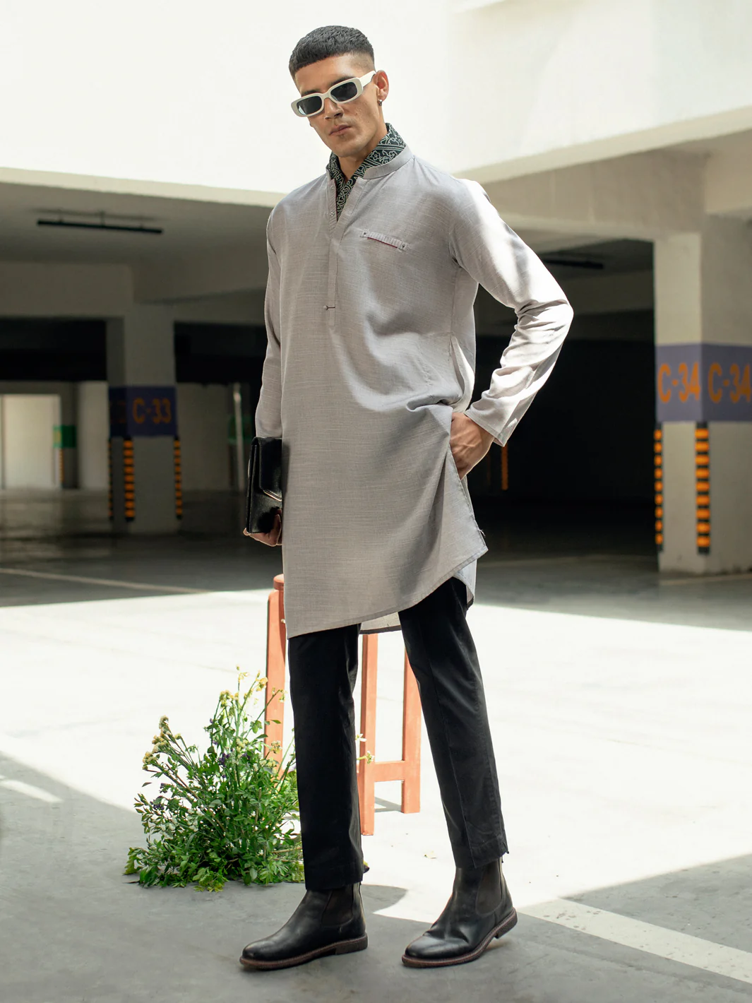 LIGHT GREY BLENDED KURTA | AL-K-US-1113C/AM-6116C