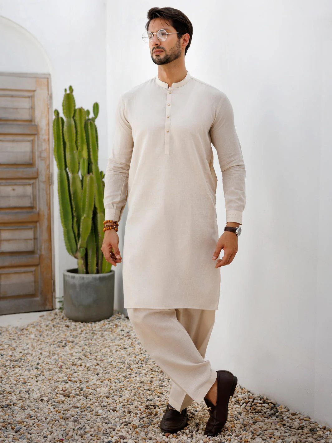 BEIGE BLENDED KAMEEZ SHALWAR | AL-KS-3106/AM-6199B