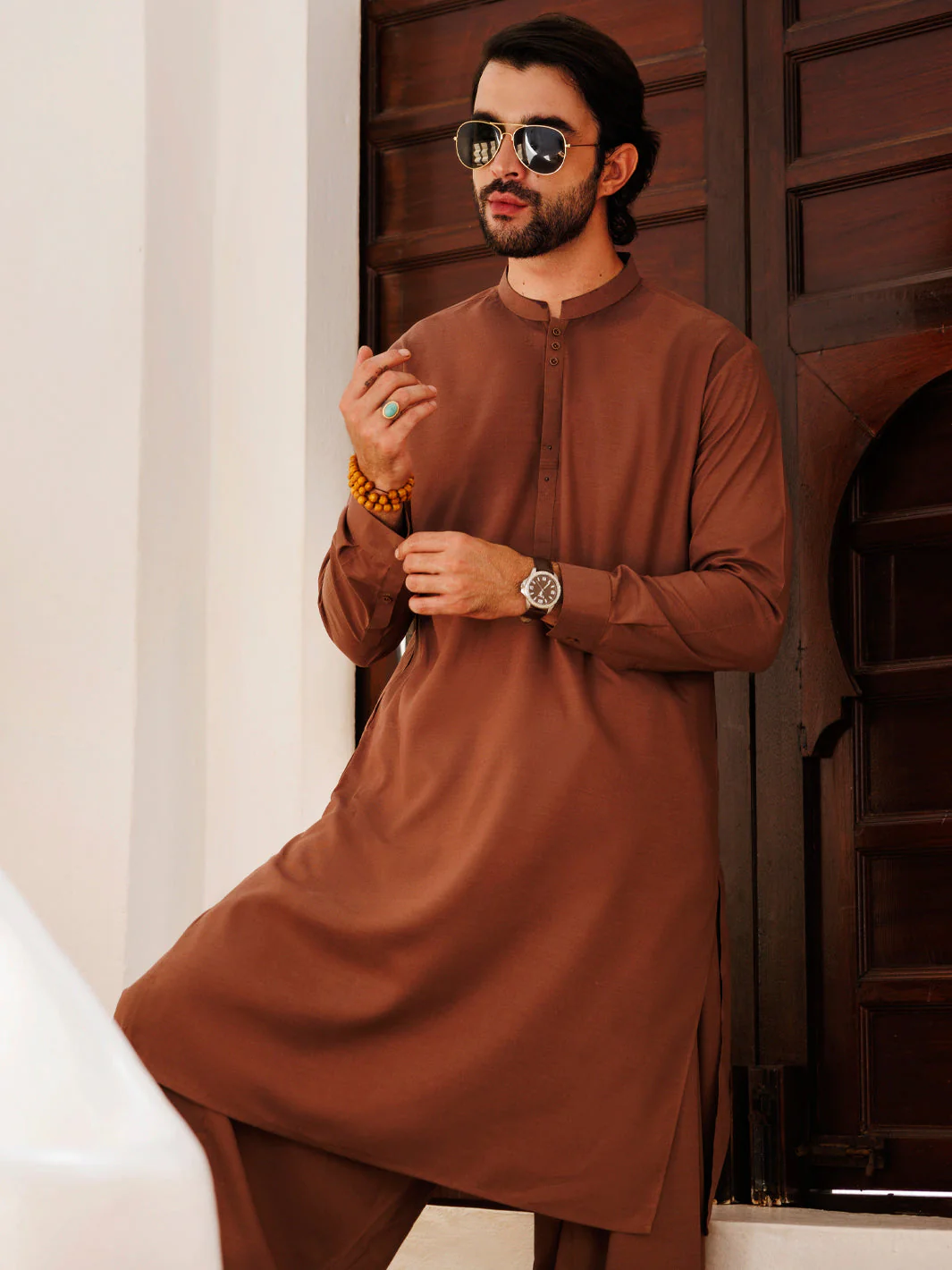 BROWN BLENDED KAMEEZ SHALWAR | AL-KS-3151/AM-6280C - Image 2