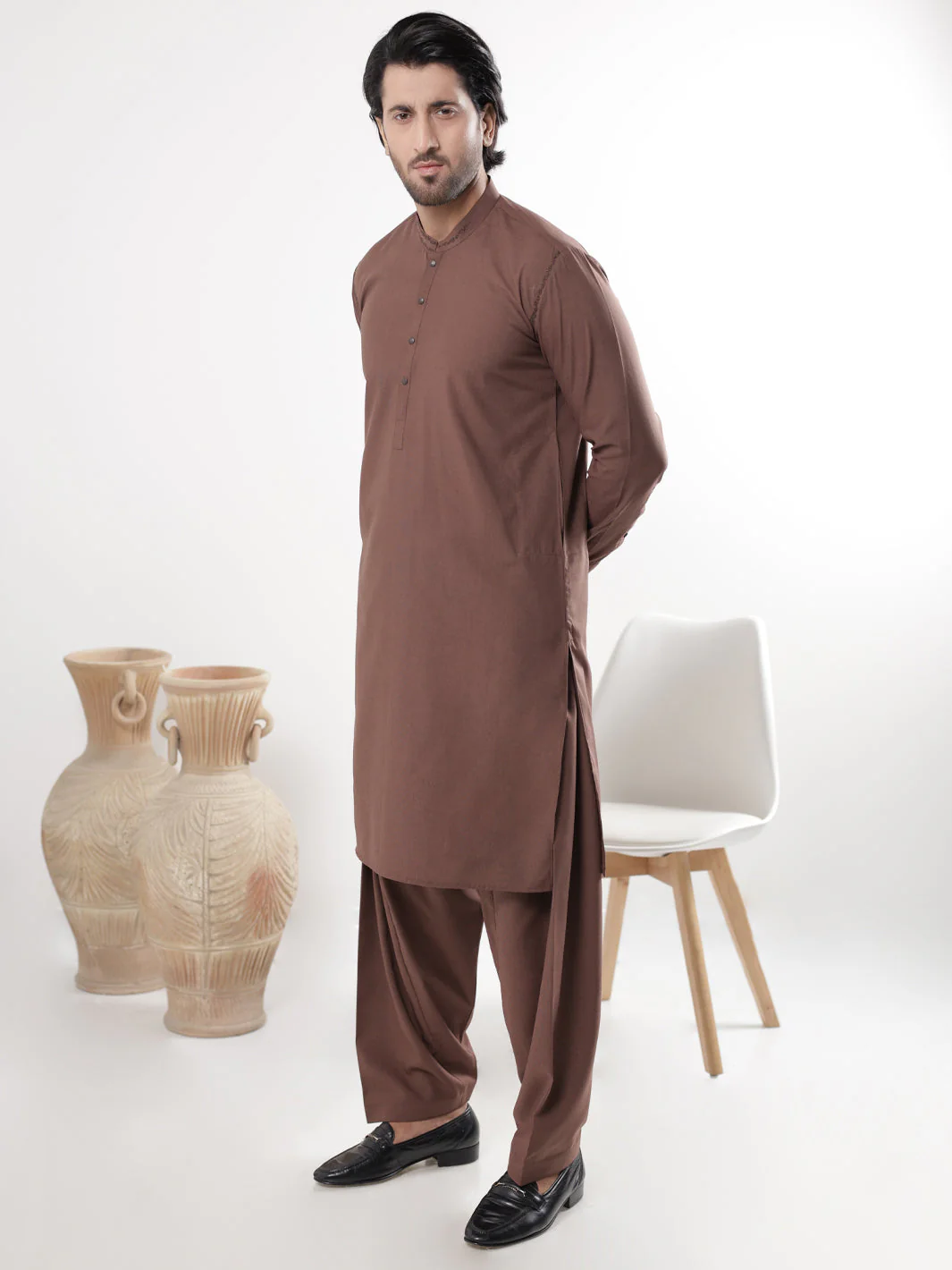 BROWN BLENDED KAMEEZ SHALWAR | AL-KS-3234/AM-6296C