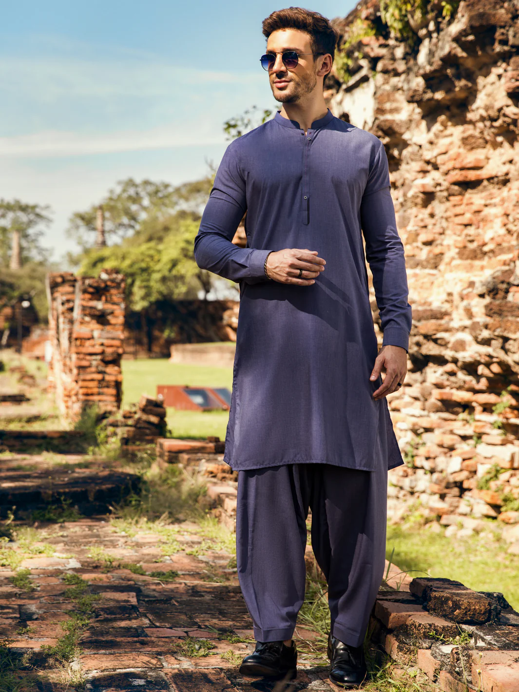 BLUE VISCOSE KAMEEZ SHALWAR | AL-KS-US-2883/AM-6093C