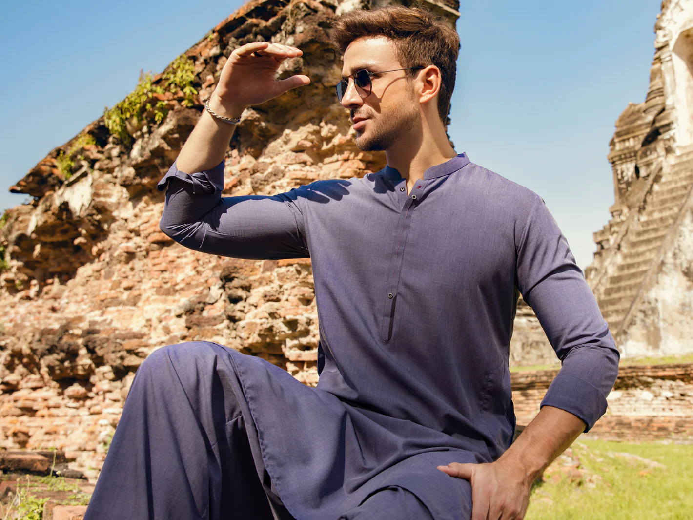 BLUE VISCOSE KAMEEZ SHALWAR | AL-KS-US-2883/AM-6093C - Image 7