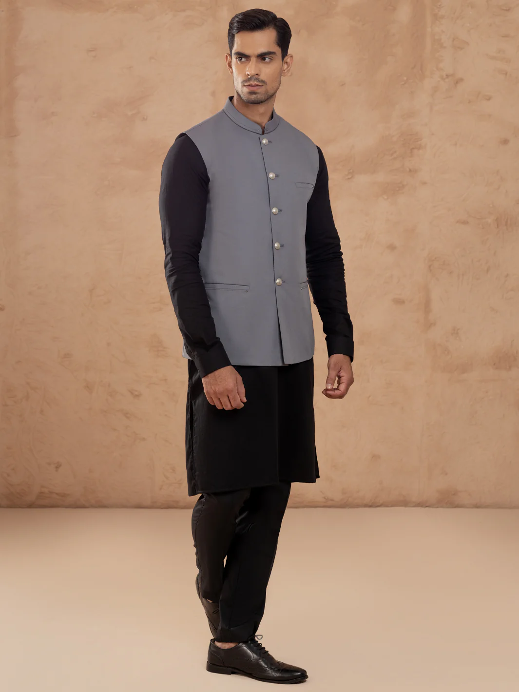GREY TAFLON RAYON WAISTCOAT | AL-WC-538B/AM-6244B - Image 2