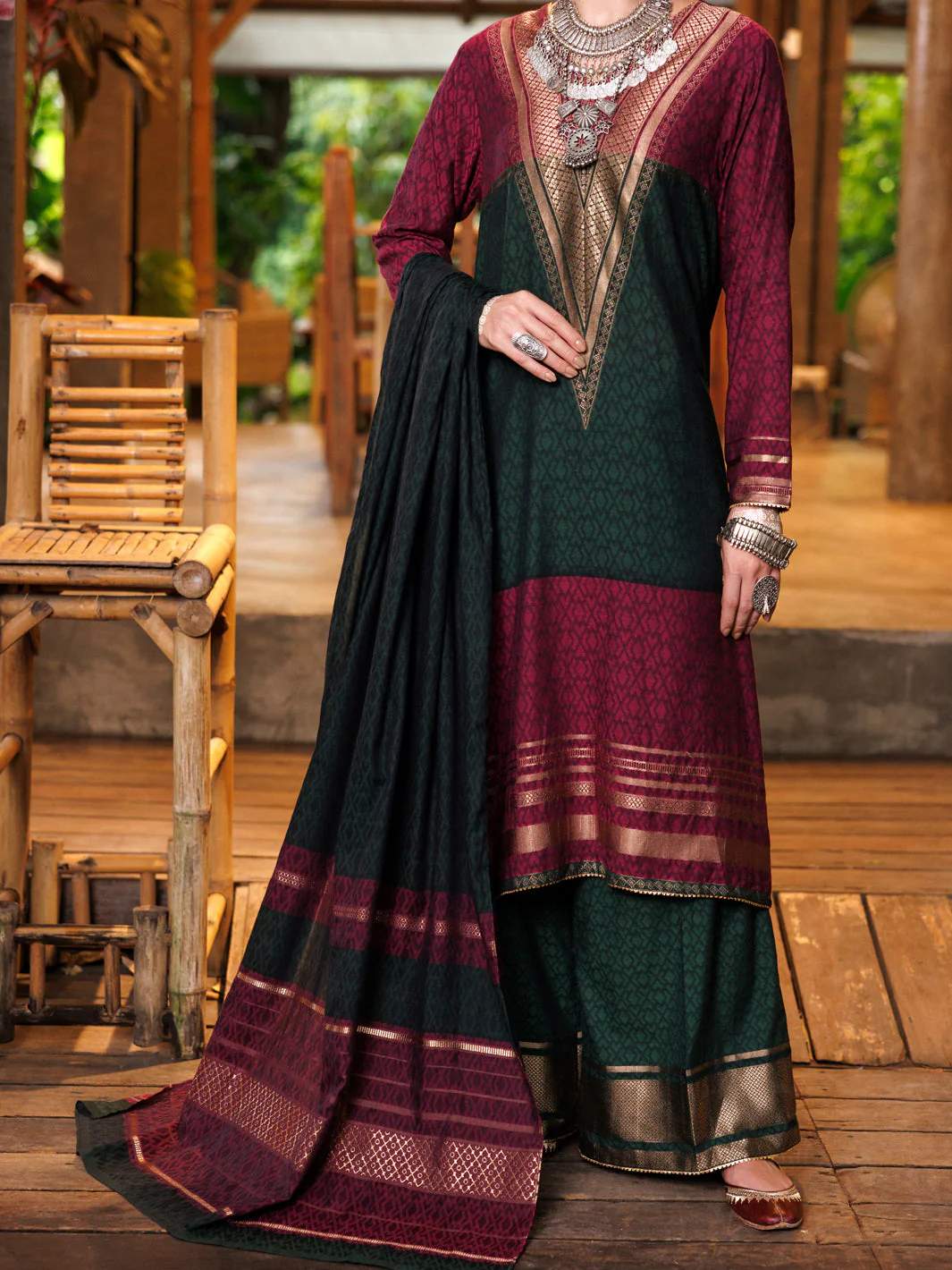 MULTICOLOR YARN DYED JACQUARD 3PC STITCHED | ALP-3PS-2023/S FB-2023A