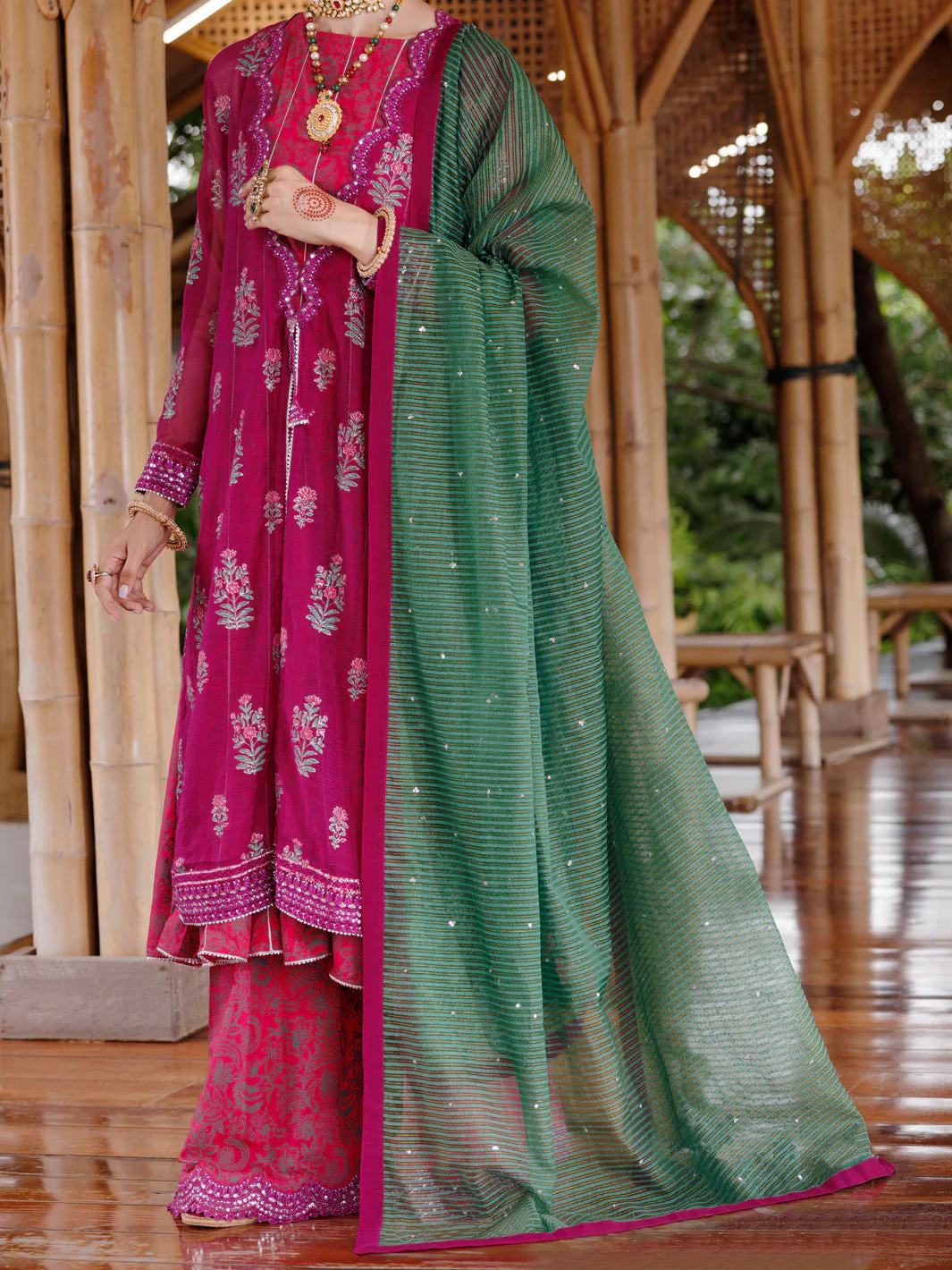 MAGENTA KHADI NET 3PC UNSTITCHED | ALP-3PS-2027 AM-3144A