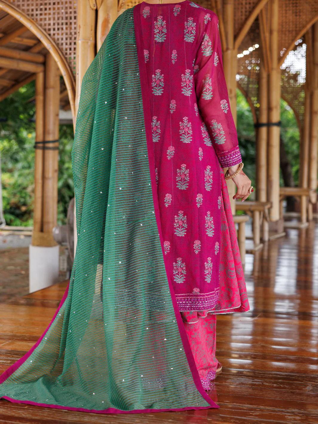 MAGENTA KHADI NET 3PC UNSTITCHED | ALP-3PS-2027 AM-3144A - Image 3