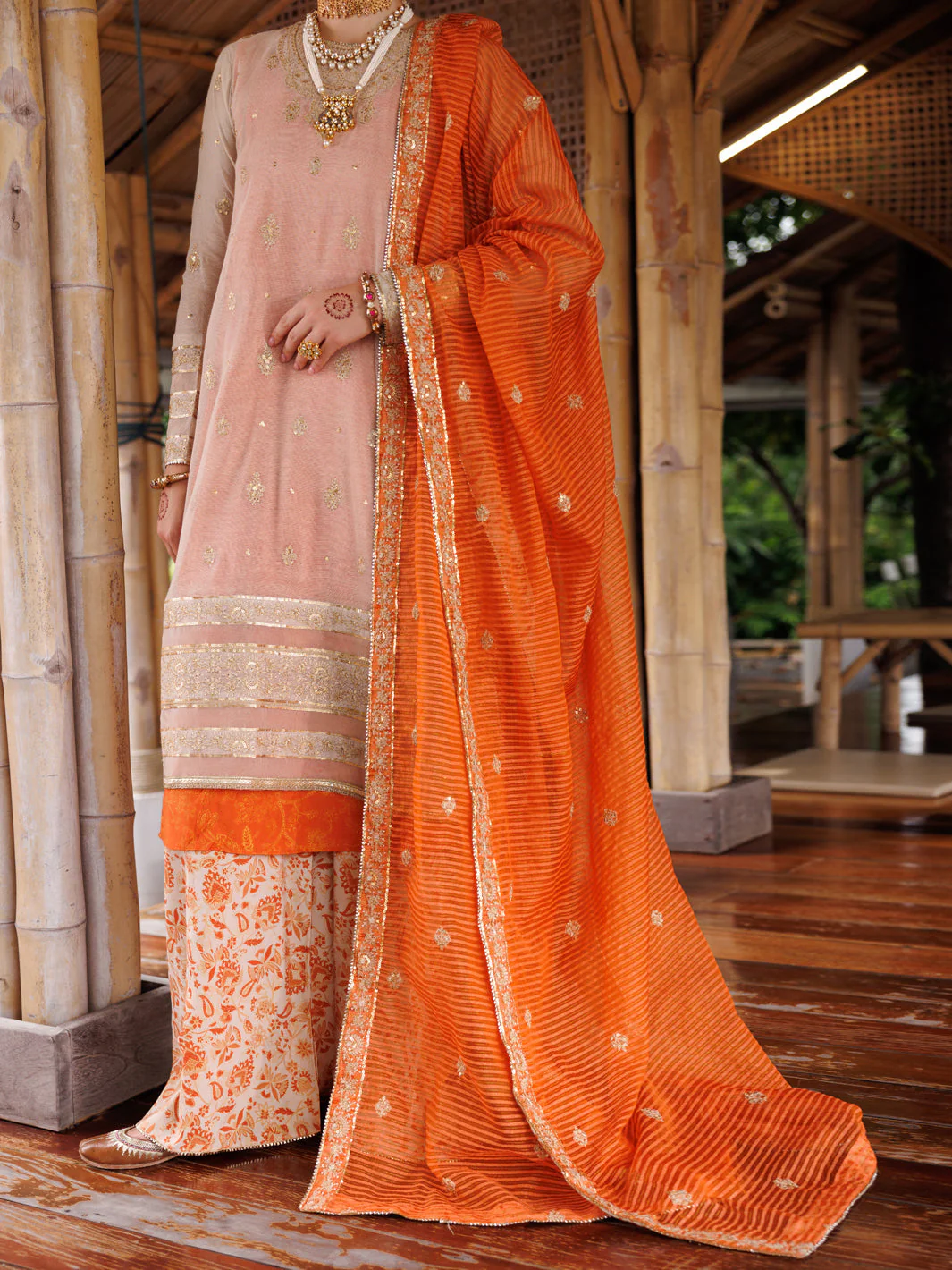 MUSTARD COTTON KHADDI NET 3PC UNSTITCHED | ALP-3PS-2028 AM-3144B
