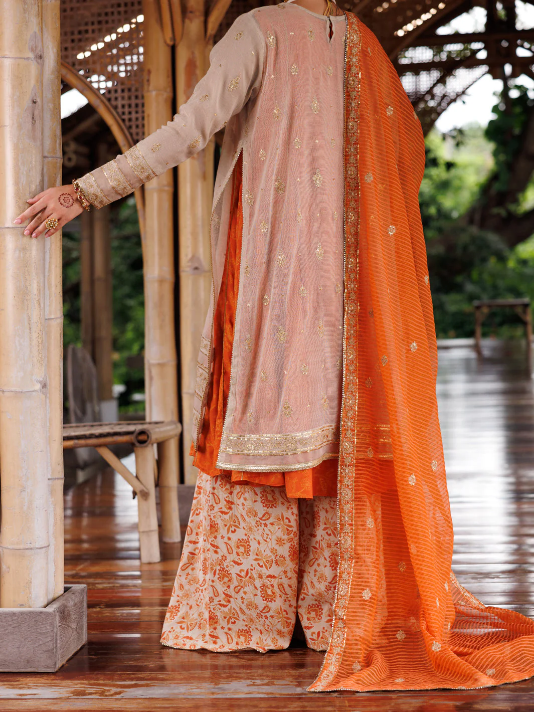 MUSTARD COTTON KHADDI NET 3PC UNSTITCHED | ALP-3PS-2028 AM-3144B - Image 2