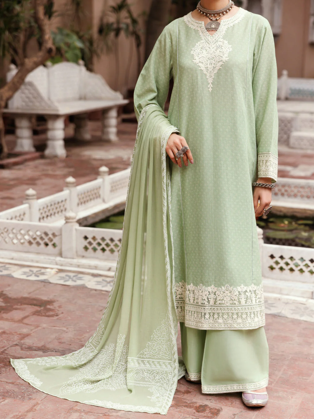 LIGHT GREEN COTTON DOBBY 3PC STITCHED | ALP-3PS-2049/S FB-2049A
