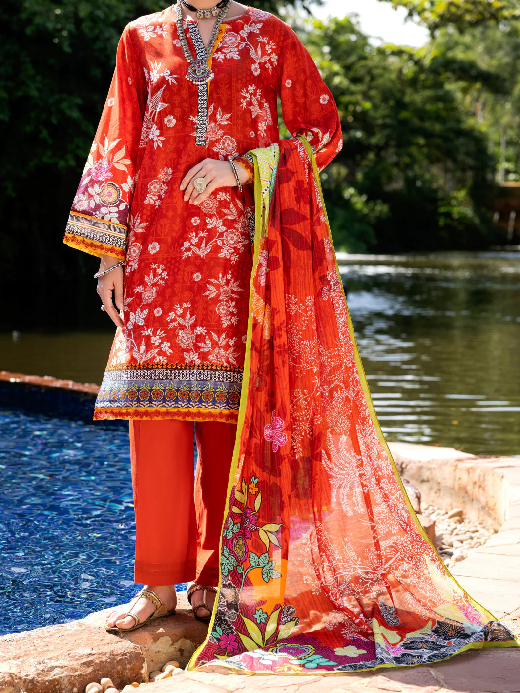 ORANGE LAWN 3PC STITCHED | ALP-3PS-2098/S FB-2098A