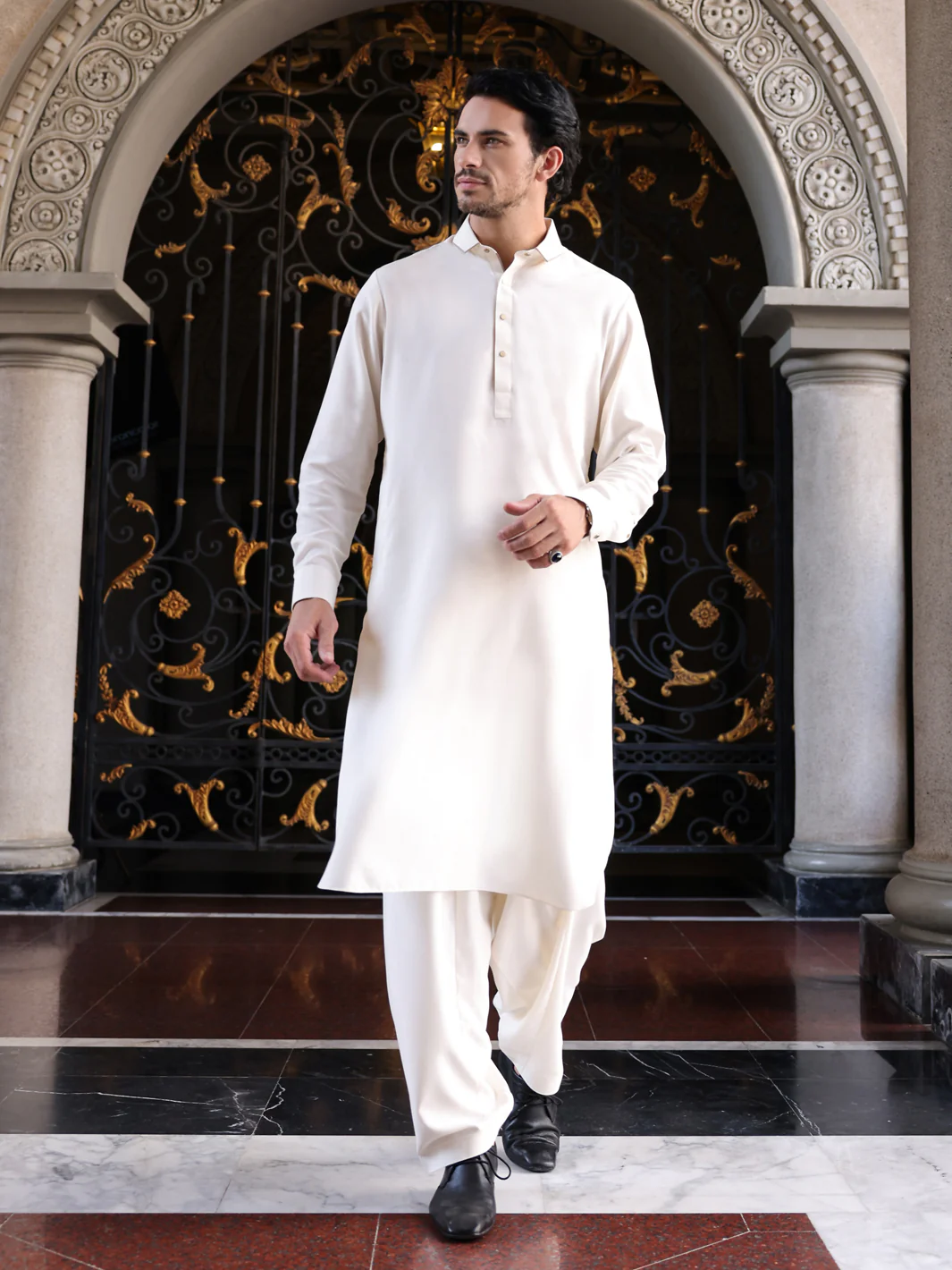OFF WHITE BLENDED KAMEEZ SHALWAR | ALWA-KS-418/AM-6095A