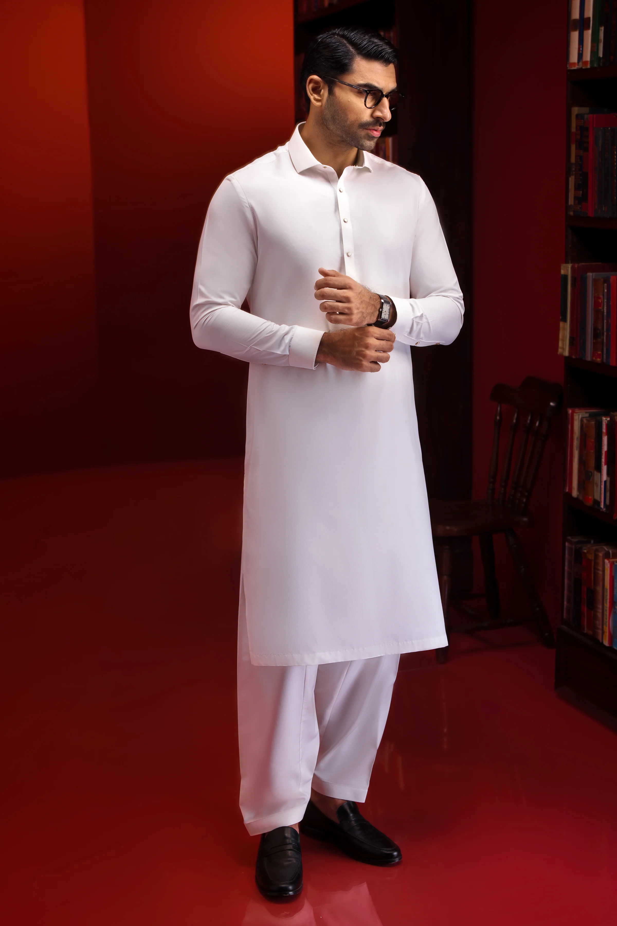 WHITE BLENDED KAMEEZ SHALWAR | CCMKS-39426-A2-MILTON