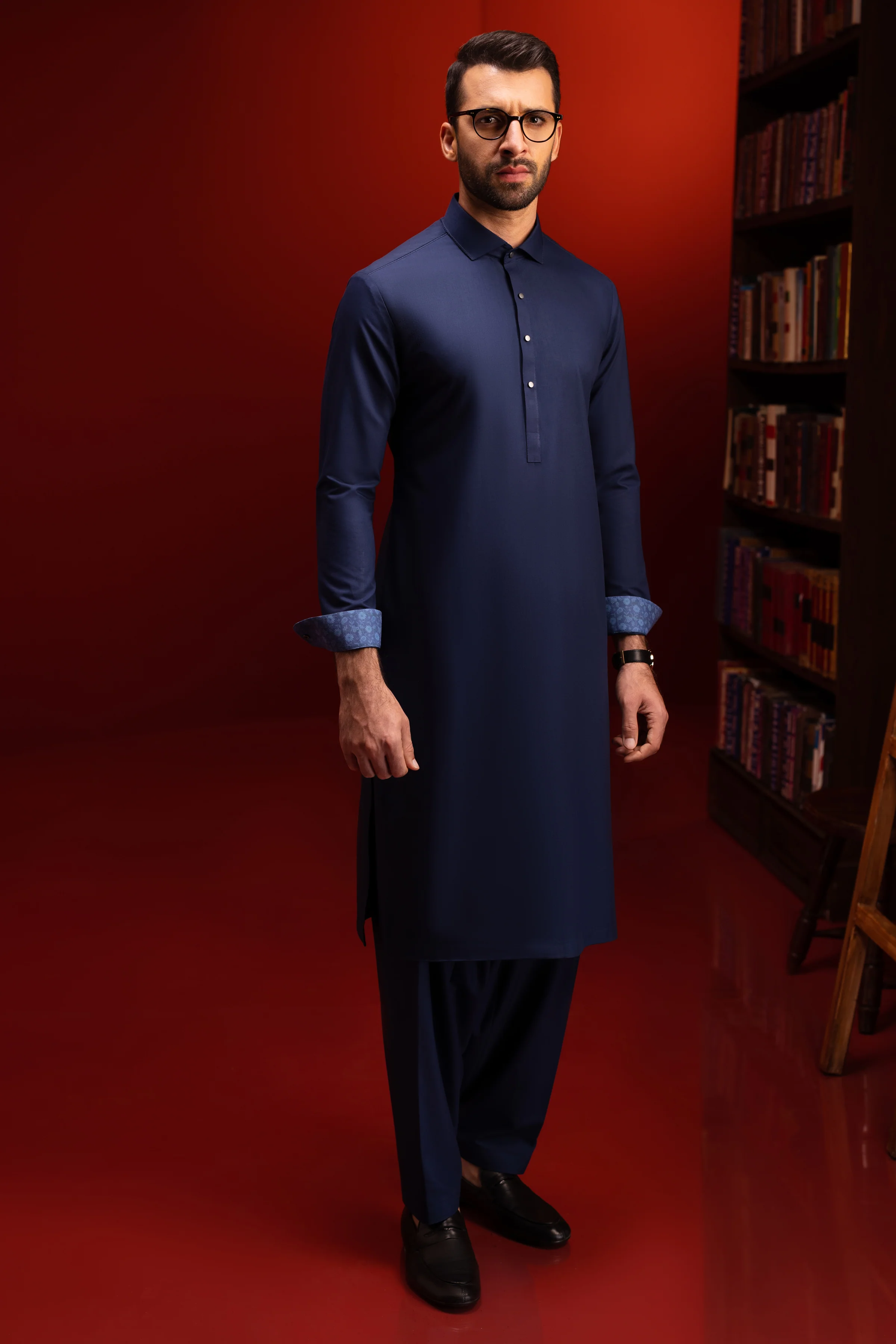 NAVY BLENDED KAMEEZ SHALWAR | CCMKS-S-US-39413-2/4-ANTALYA