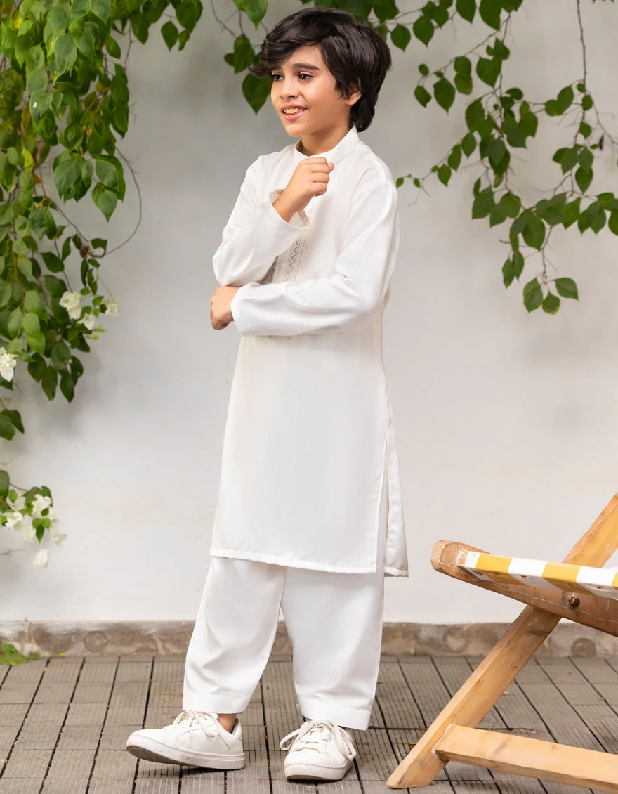 OFF WHITE BLENDED KAMEEZ SHALWAR | JCKS-A-34986/S25/JJ9427-FL - Image 2