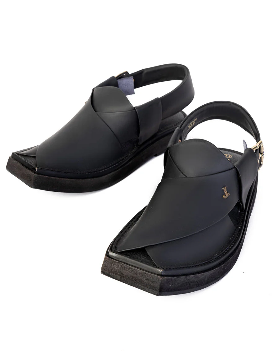 MATT BLACK NONE PESHAWARI SANDALS | JJFW-JPC-109-KC/S25-ZA-PLN