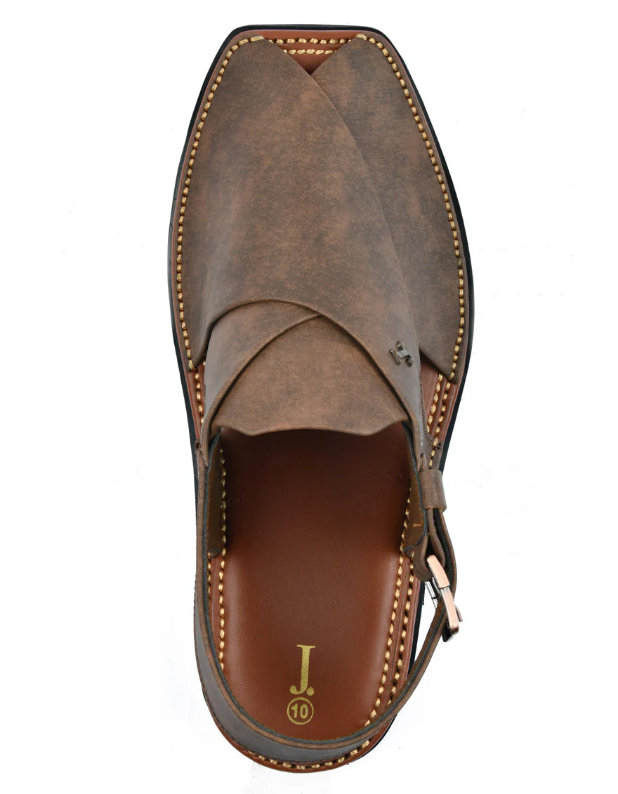 BROWN PLAIN PESHAWARI SANDALS | JJFW-JPC-4016/S24-ZR - Image 3