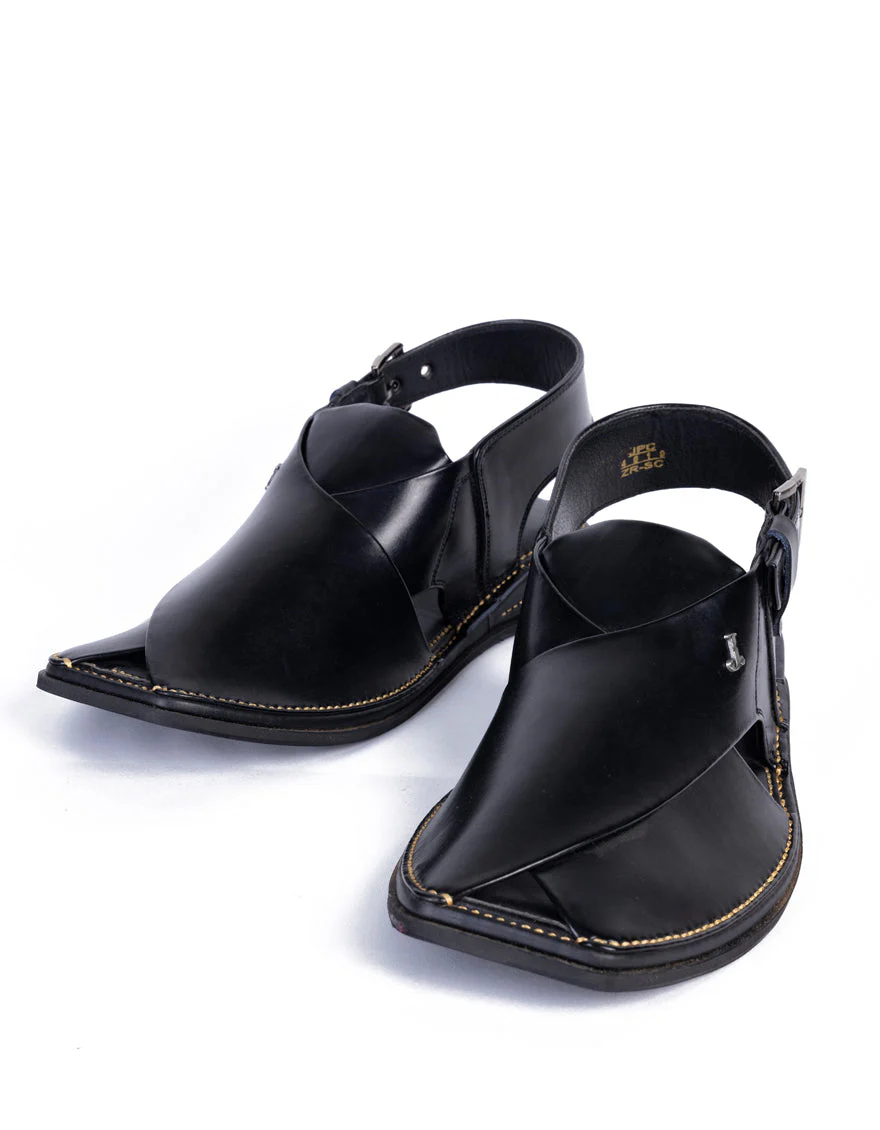 BLACK PLAIN PESHAWARI SANDALS | JJFW-JPC-4019/S25-ZR-SC-PLN