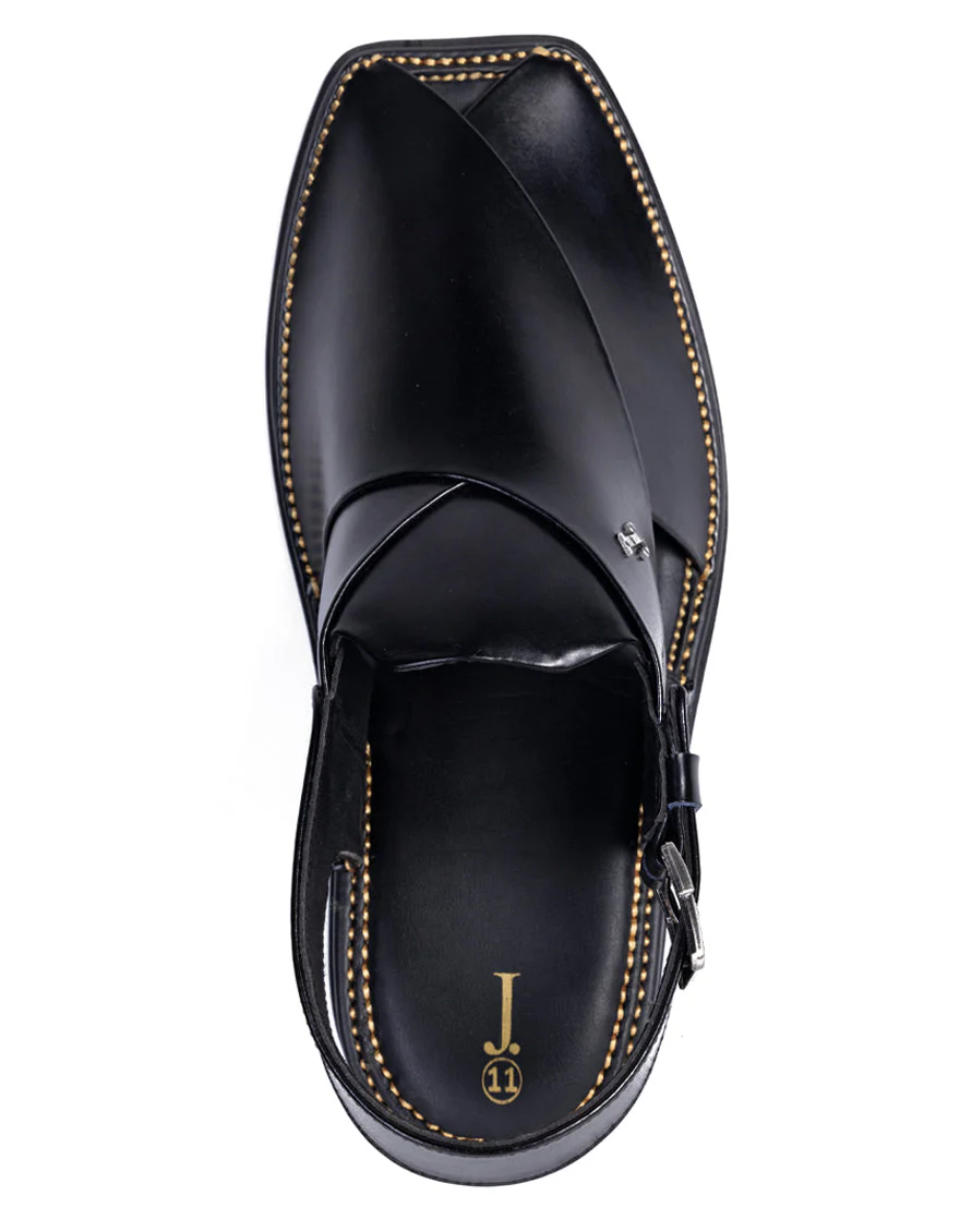BLACK PLAIN PESHAWARI SANDALS | JJFW-JPC-4019/S25-ZR-SC-PLN - Image 3