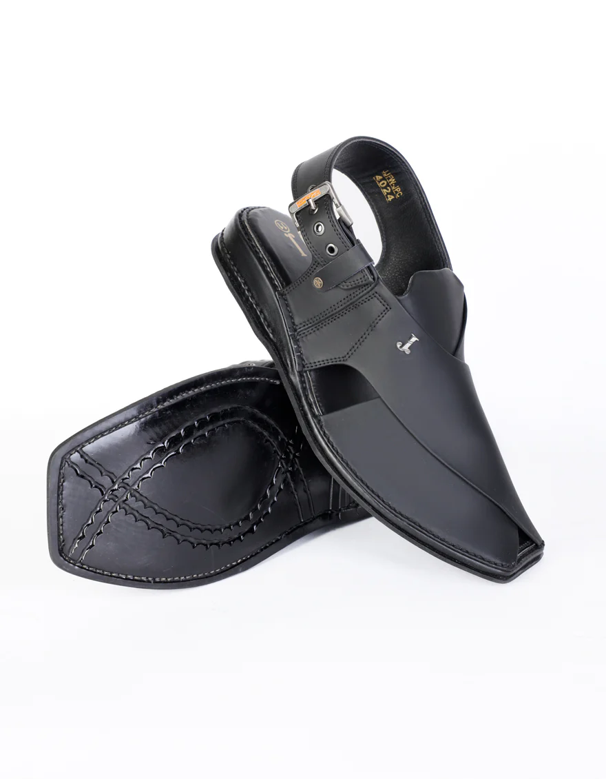 MATT BLACK PESHAWARI SANDALS | JJFW-JPC-4024/S25-SC-PLN - Image 2
