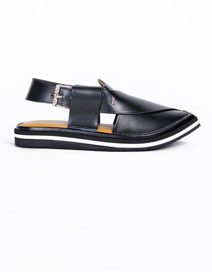 BLACK PLAIN PESHAWARI SANDALS | JJFW-JPC-9011/S25-SC-PLN - Image 2