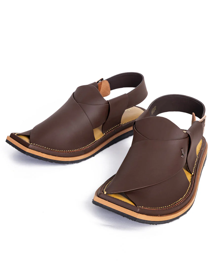 CHOCOLATE BROWN PLAIN PESHAWARI SANDALS | JJFW-JPC-9012/S25-SC-PLN