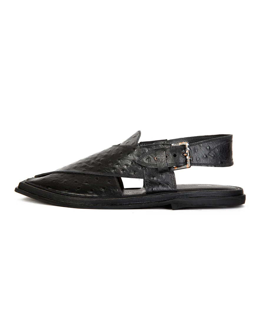 BLACK PLAIN PESHAWARI SANDALS | JJFW-JPC-US-11302-R1/S23/BL-TXT