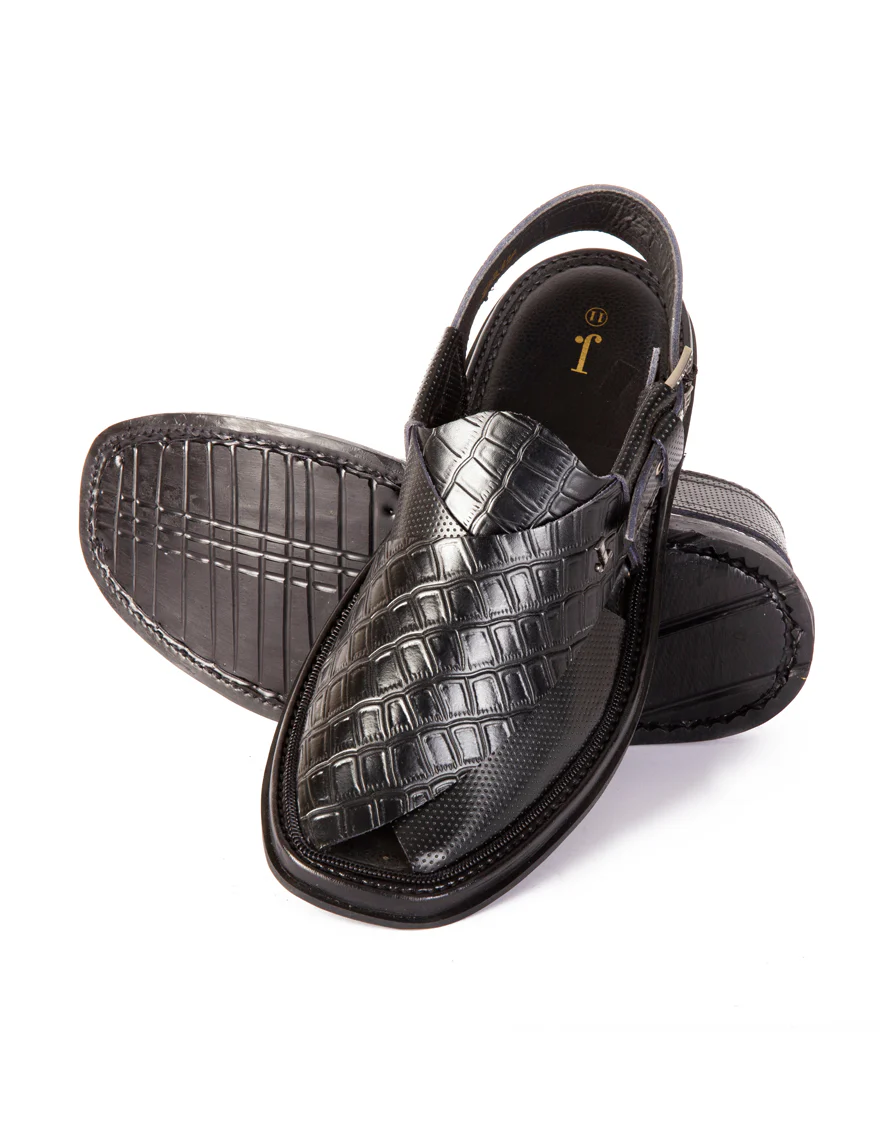 BLACK TEXTURED PESHAWARI SANDALS | JJFW-JPC-US-21282-R1/S22-BL-TXT