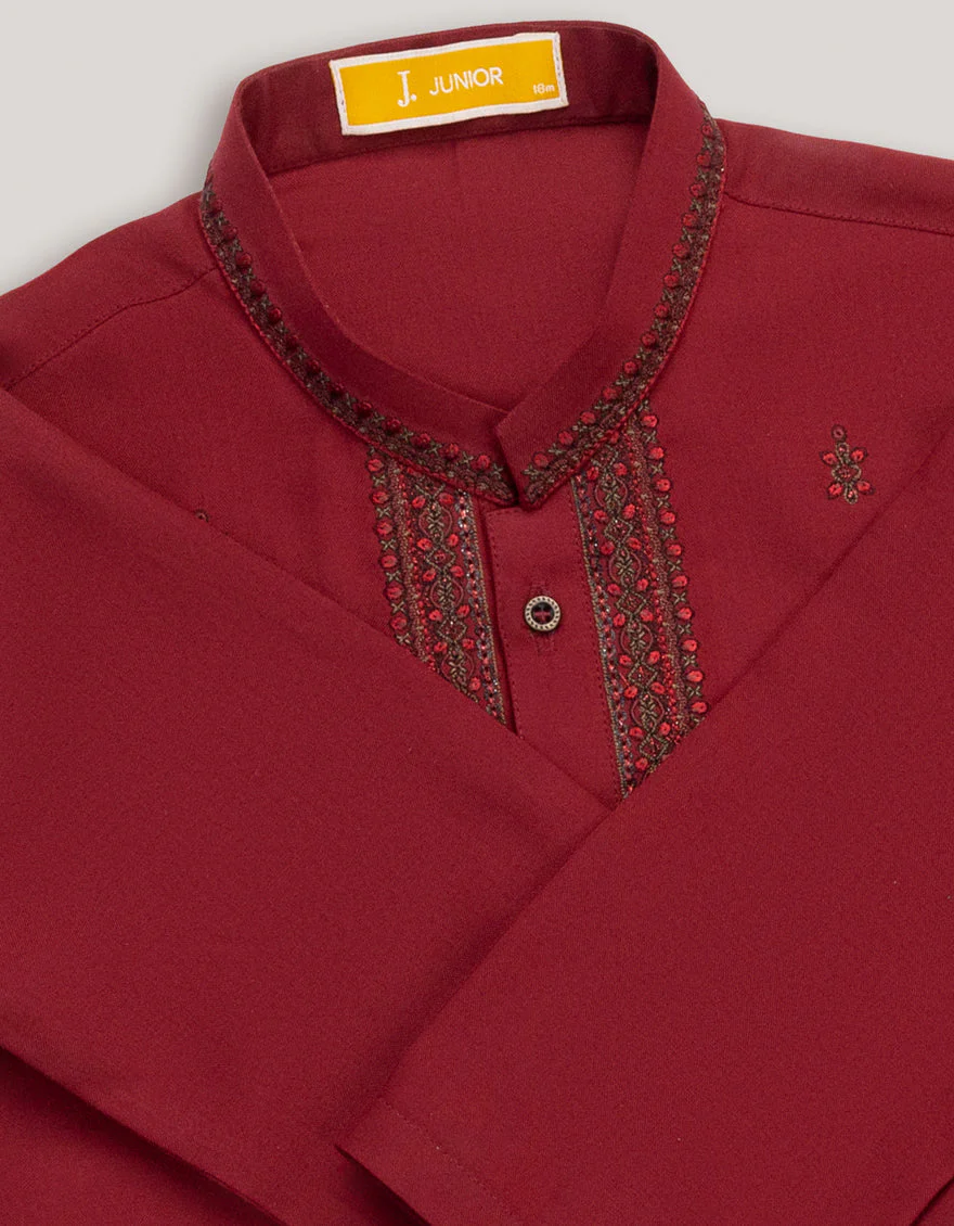 MAROON BLENDED KAMEEZ SHALWAR | JJIKS-A-46652/S25/JJ9622-FL - Image 2