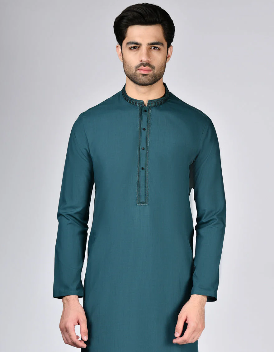 DARK GREEN BLENDED KURTA | JJK-A-33151/S24/JJ9571-SF - Image 2