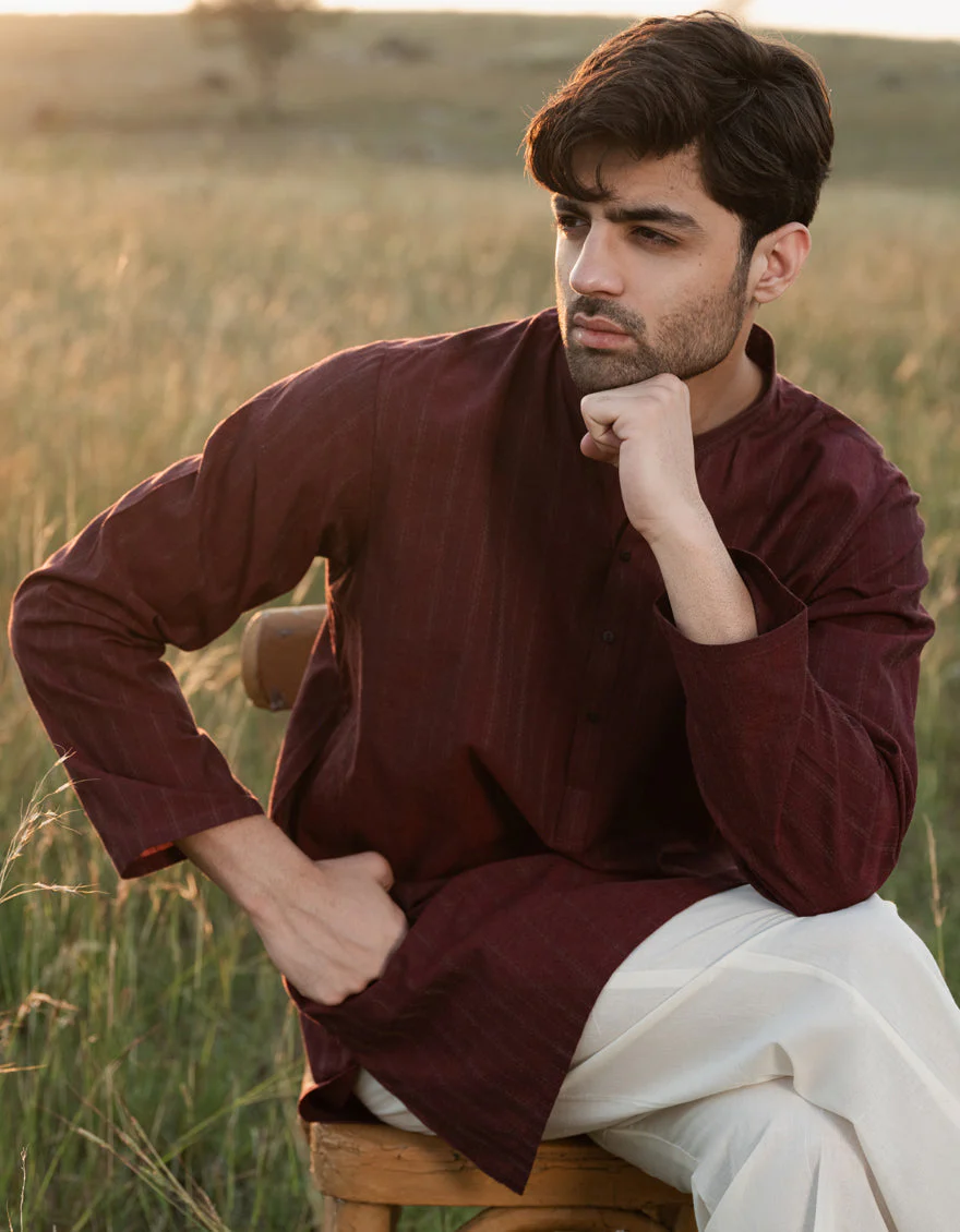 MAROON COTTON KURTA | JJK-A-34833/S24/JMR3113-PN - Image 3