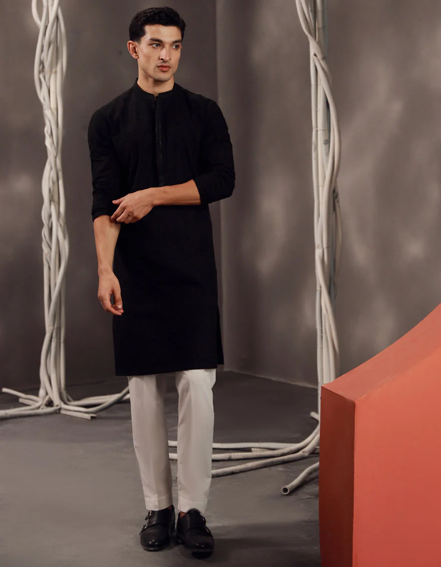 BLACK COTTON KURTA | JJK-A-47278/S24/JJ9631-FL