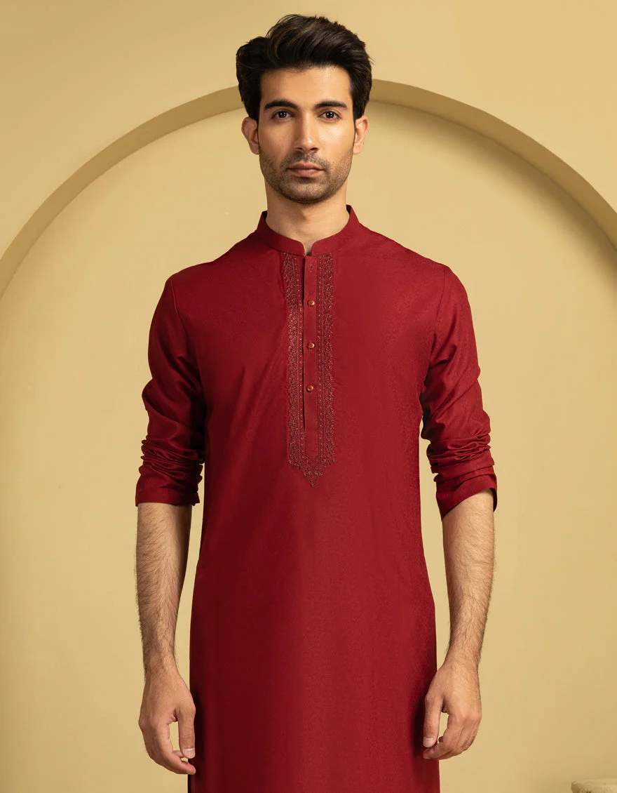 RED BLENDED KURTA | JJK-A-50096/S25/JJ9850-FL - Image 2