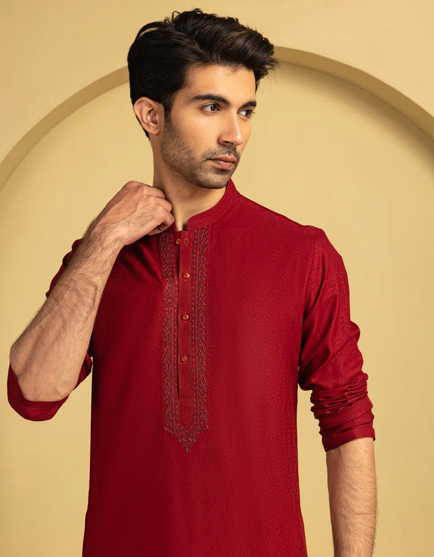 RED BLENDED KURTA | JJK-A-50096/S25/JJ9850-FL - Image 3