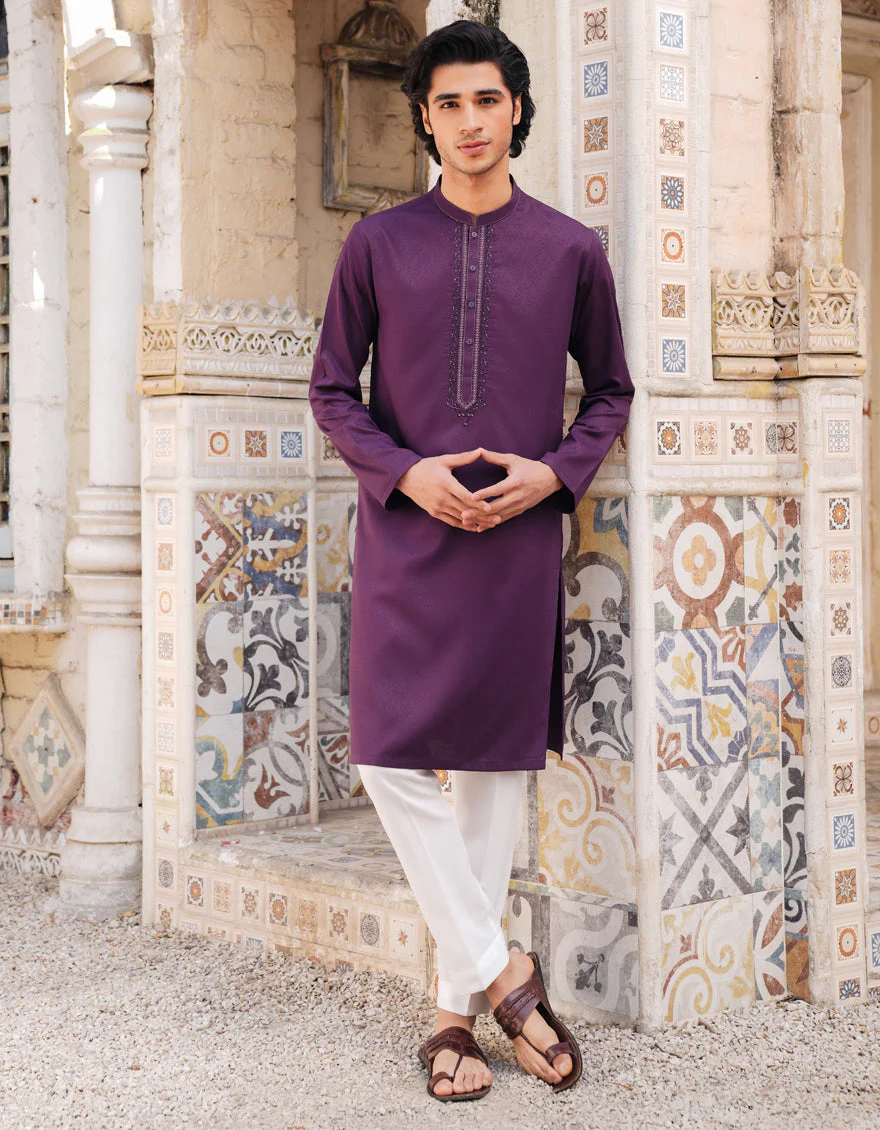 DARK PURPLE BLENDED KURTA | JJK-A-50097/S25/JJ9850-FL