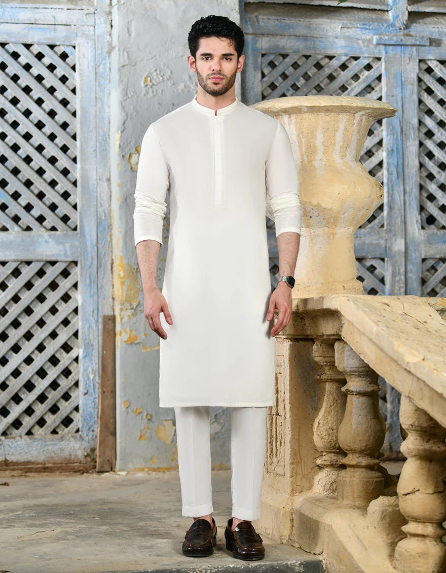 WHITE BLENDED KURTA | JJK-S-34729/S24/JJ9281-SF - Image 3