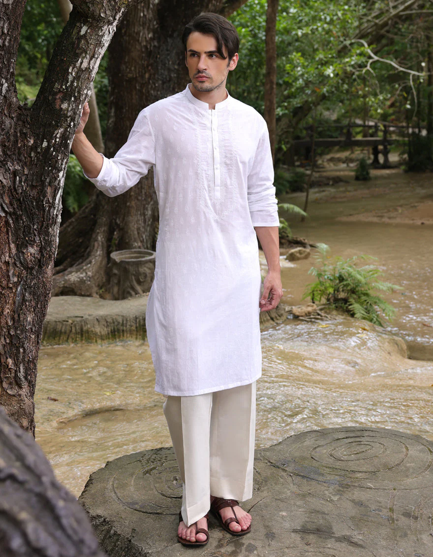 WHITE COTTON KURTA | JJK-S-34950/S25/JJ9778-FL