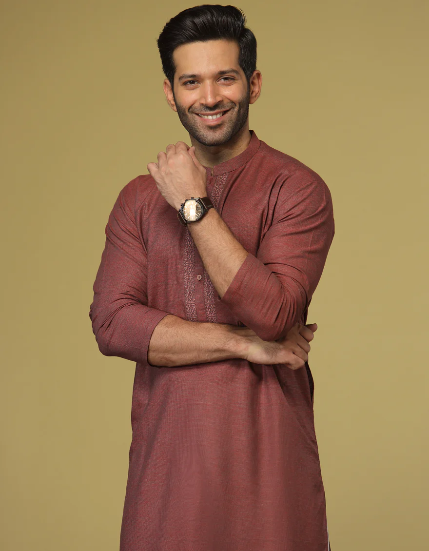 LIGHT MAROON BLENDED KURTA | JJK-S-US-37653/S22/JJ7627-SF - Image 3