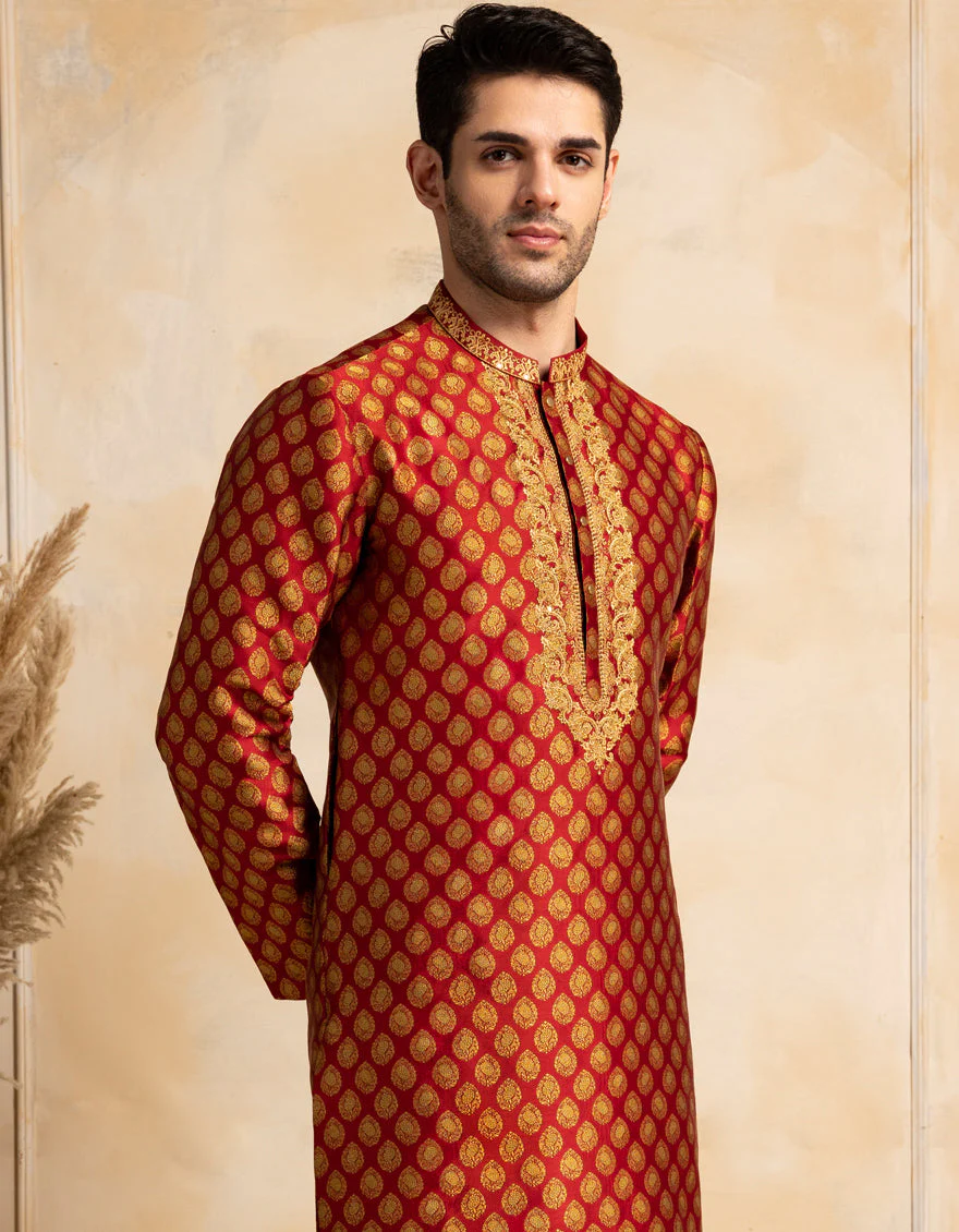 RED BLENDED SPECIAL KURTA | JJK-SP-A-48219/S25/JJ10013-FL - Image 2