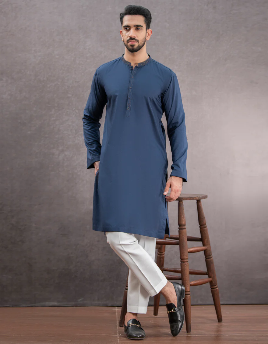NAVY BLUE COTTON KURTA | JJK-US-44121/A22/JJ7463-SF